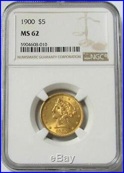1900 Gold Us $5 Liberty Head Half Eagle Coin Ngc Mint State 62