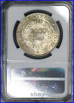 1900 NGC MS 63 BRAZIL Silver 2000 Reis DISCOVERY Coin 20K Minted (17120103C)