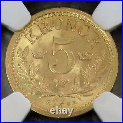 1901 Eb Gold Sweden 5 Kronor Coin Oscar II Ngc Mint State 64