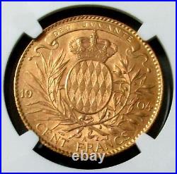 1904 A Gold Monaco 100 Francs Albert Ngc Mint State 62