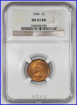 1904 Indian Head Cent Penny 1c Ngc Ms 63 Rb Mint Unc Red (006)