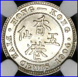 1904 NGC MS 66 Hong Kong 5 Cents Mint State China Silver Britain Coin 20051201C
