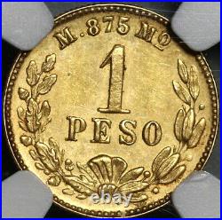 1905-Mo NGC MS 63 Mexico Gold 1 Peso Mint State Last 2nd Republic Coin 21042501C