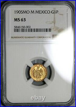 1905-Mo NGC MS 63 Mexico Gold 1 Peso Mint State Last 2nd Republic Coin 21042501C