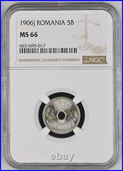 1906, Kingdom of Romania, Carol I. Nice Copper-Nickel 5 Bani Coin. NGC MS-66