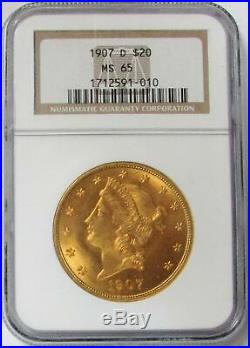 1907 D Gold USA $20 Liberty Ngc Mint State 65 Double Eagle