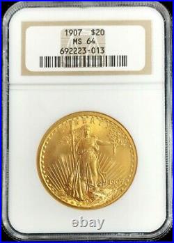1907 P Gold Us $20 Saint Gaudens Double Eagle Coin Ngc Mint State 64