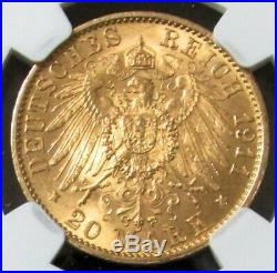 1911 A Gold Prussia Germany 20 Mark Coin Ngc Mint State 63