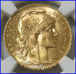 1911 Gold France 20 Francs Rooster Coin Ngc Mint State 65