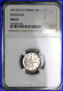 1911 NGC MS 62 Manastir Mint Visit Turkey 2 Kurush 1327 3 Coin 13K (23013101C)