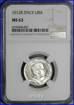 1912 NGC MS 63 Italy 1 Lira Horses & Chariot Silver Mint State Coin (20050502C)