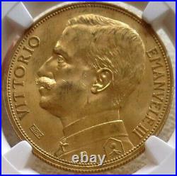 1912 R Gold Italy 100 Lire Ngc Mint State 61 Vittorio Emanuele III