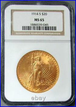 1914 S Gold $20 Saint Gaudens Double Eagle Coin Ngc Mint State 65