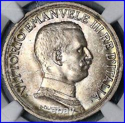 1916 NGC MS 64 Italy 2 Lire Horses Chariot Silver Mint State Coin (22082503C)