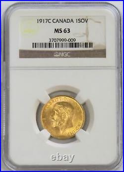 1917 C Gold Canada Sovereign Ngc Mint State 63