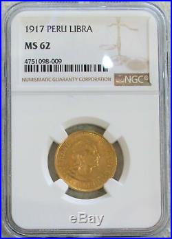 1917 Gold Peru Un Libra Pound Coin Ngc Mint State 62