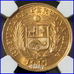 1917 Gold Peru Un Libra Pound Coin Ngc Mint State 62