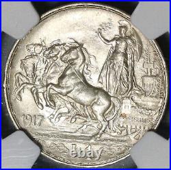 1917 NGC MS 63 Italy 1 Lira Horses Chariot Silver Mint State Coin (21030804C)