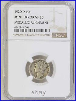 1920-D NGC Mercury Dime Mint Error Medallic Alignment