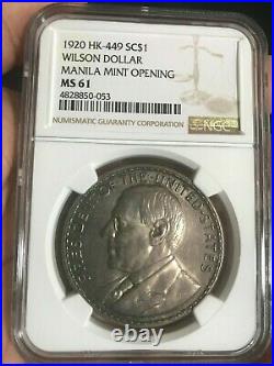 1920 Wilson So Called Dollar Manila Mint Opening Medal Silver Hk-449 Ngc Ms 61