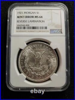 1921 Morgan Silver Dollar Reverse Lamination Mint Error NGC MS64 Spitting Eagle