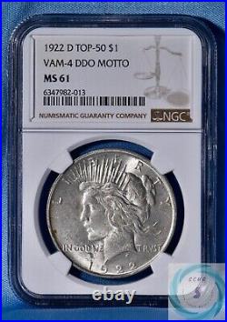 1922-D Peace Dollar NGC MS61 VAM-4 DDO MOTTO TOP50 Less than 25 In Pop Higher