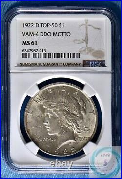 1922-D Peace Dollar NGC MS61 VAM-4 DDO MOTTO TOP50 Less than 25 In Pop Higher