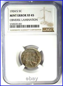 1924-S Buffalo Nickel 5C Coin (Mint Error) Certified NGC XF45 $965 Value