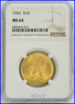 1926 Gold $10 Indian Head Coin Ngc Mint State 64