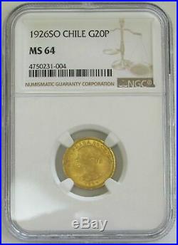 1926 So Gold Chile 20 Pesos Coin Ngc Mint State 64