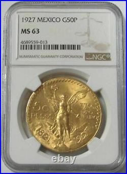 1927 Gold Mexico 50 Pesos Winged Victory Coin Ngc Mint State 63 Early Date