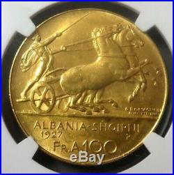 1927 R Gold Albania 100 Franga Ari Ngc Mint State 62 No Star Below Bust