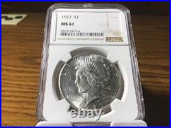 1927 Silver Peace Dollar Coin NGC MS61