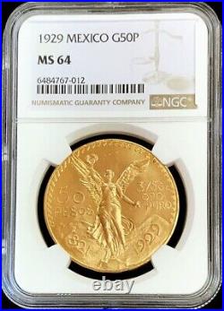 1929 Mo Gold Mexico 50 Pesos Winged Victory Coin Ngc Mint State 64
