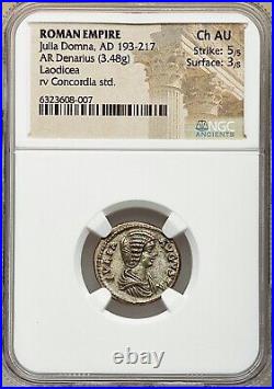 193-217 AD Laodicea Mint Julia Domna AR Denarius Silver NGC Choice AU 5/5 Strike