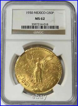 1930 Gold Mexico 50 Pesos Coin Ngc Mint State 62