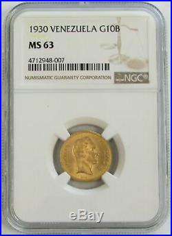 1930 Gold Venezuela 10 Bolivares Simon Bolivar Coin Ngc Mint State 63
