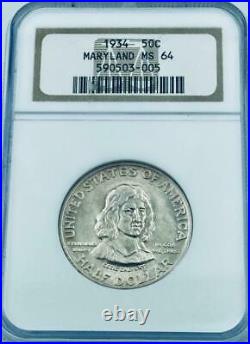 1934 Maryland Commemorative Silver Half Dollar NGC Mint State 64- MS-64