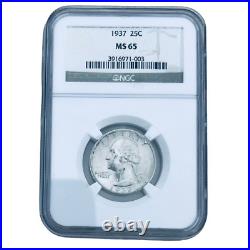 1937 Washington Quarter 25c 25 Cents Coin NGC MS 65 Mint State Silver Gem Case