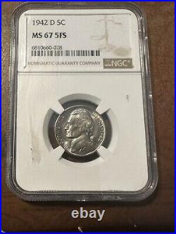 1942 D Jefferson Nickel NGC MS 67 5FS This Is The 5 FULL STEPS! Rare