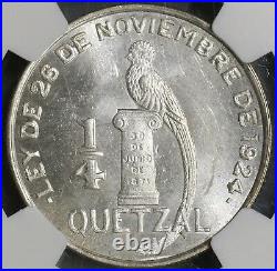 1949 NGC MS 64 Guatemala 1/4 Quetzal Bird Silver Coin 25k Minted (18112401C)
