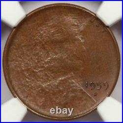 1959 D NGC MS62 Struck Thru Cloth Copper Lincoln Cent Mint Error Amazing Coin