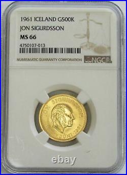 1961 Gold Iceland 500 Kronur Jon Sigurdsson Coin Ngc Mint State 66