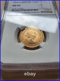 1962 Full Gold Gillick Sovereign Graded MS64 NGC