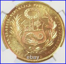 1964/3 Overdate Gold Peru 50 Soles Seated Liberty Coin Ngc Mint State 63