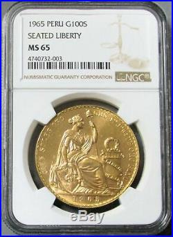 1965 Gold Peru 100 Soles Seated Liberty Coin Ngc Mint State 65