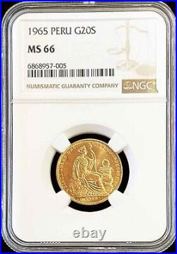 1965 Gold Peru 20 Soles Seated Liberty Coin Ngc Mint State 66