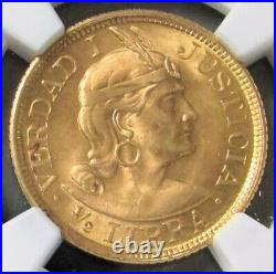 1966 Gold Peru 1/2 Libra Pound Ngc Mint State 67