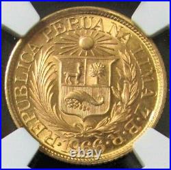 1966 Gold Peru 1/2 Libra Pound Ngc Mint State 67