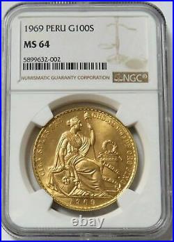 1969 Gold Peru 540 Minted 100 Soles Seated Liberty Coin Ngc Mint State 64